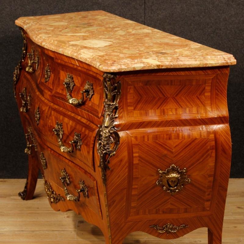 French Chest Of Drawers In Rosewood With Marble Top With Gilt Bronzes From 20th Century