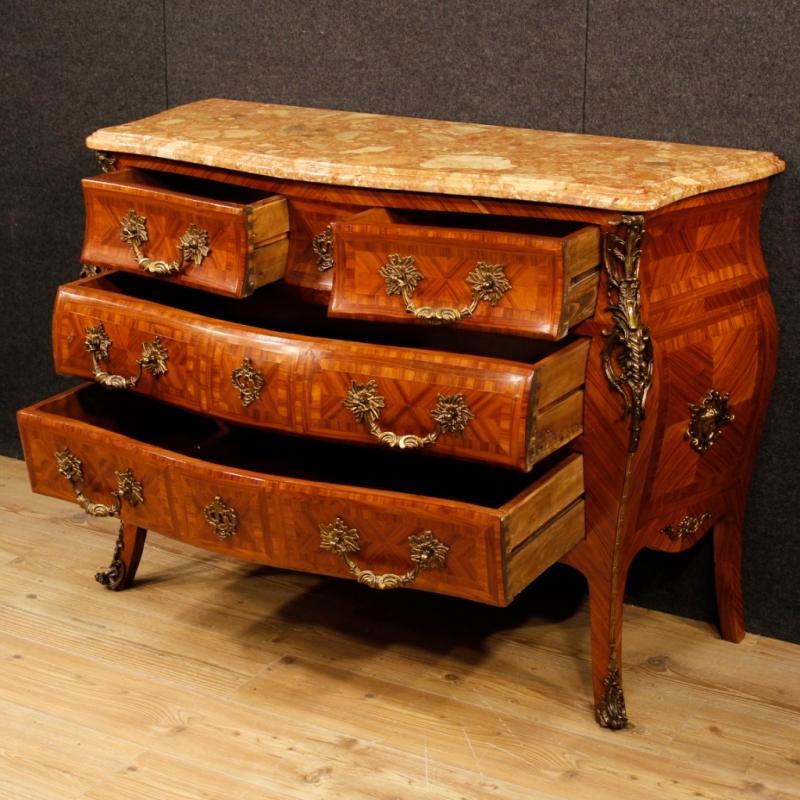 French Chest Of Drawers In Rosewood With Marble Top With Gilt Bronzes From 20th Century
