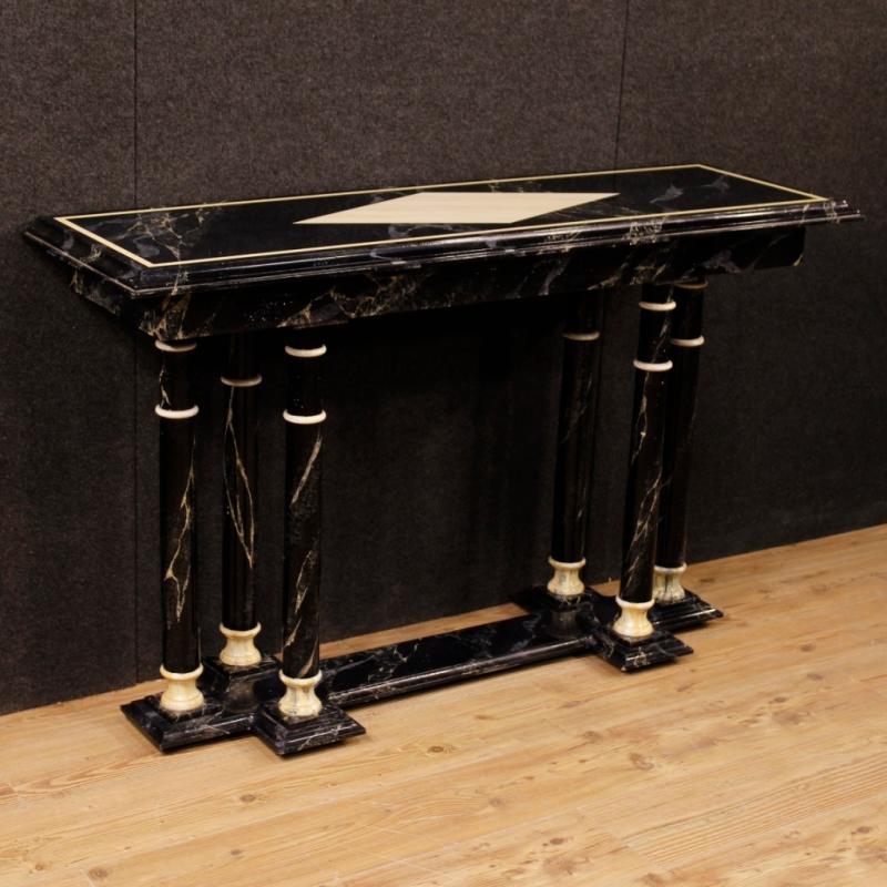 French Console Table In Lacquered Faux Marble Wood From 20th Century