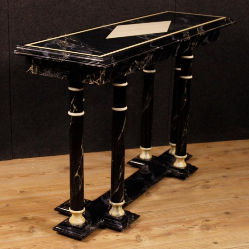 French Console Table In Lacquered Faux Marble Wood From 20th Century