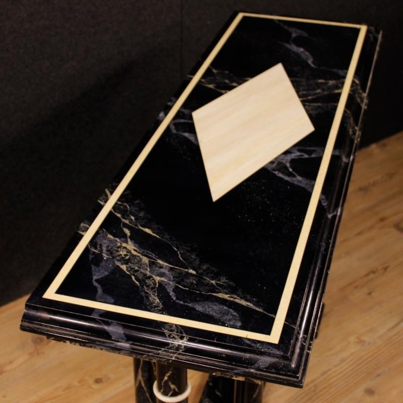 French Console Table In Lacquered Faux Marble Wood From 20th Century