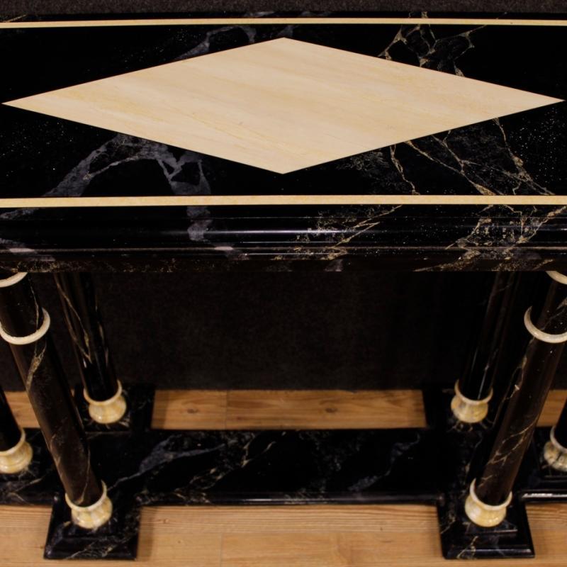 French Console Table In Lacquered Faux Marble Wood From 20th Century