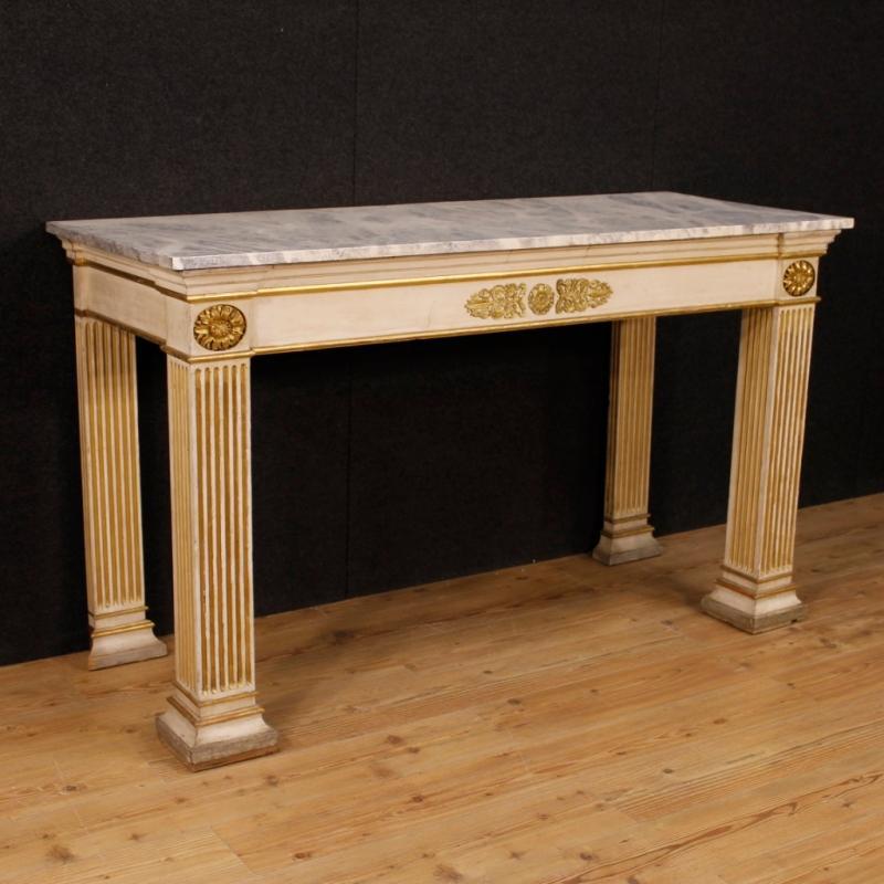French Console Table In Lacquered And Gilt Wood In Empire Style From 20th Century