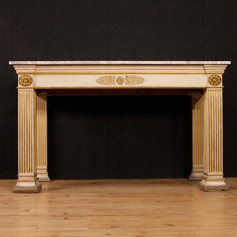 French Console Table In Lacquered And Gilt Wood In Empire Style From 20th Century