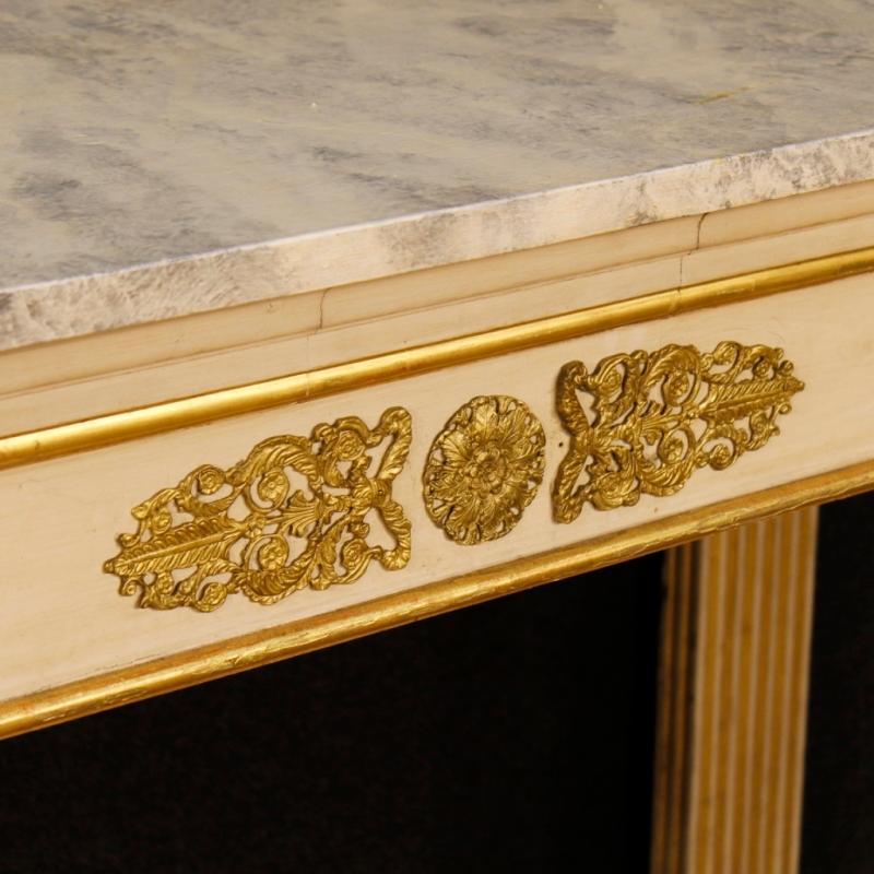 French Console Table In Lacquered And Gilt Wood In Empire Style From 20th Century