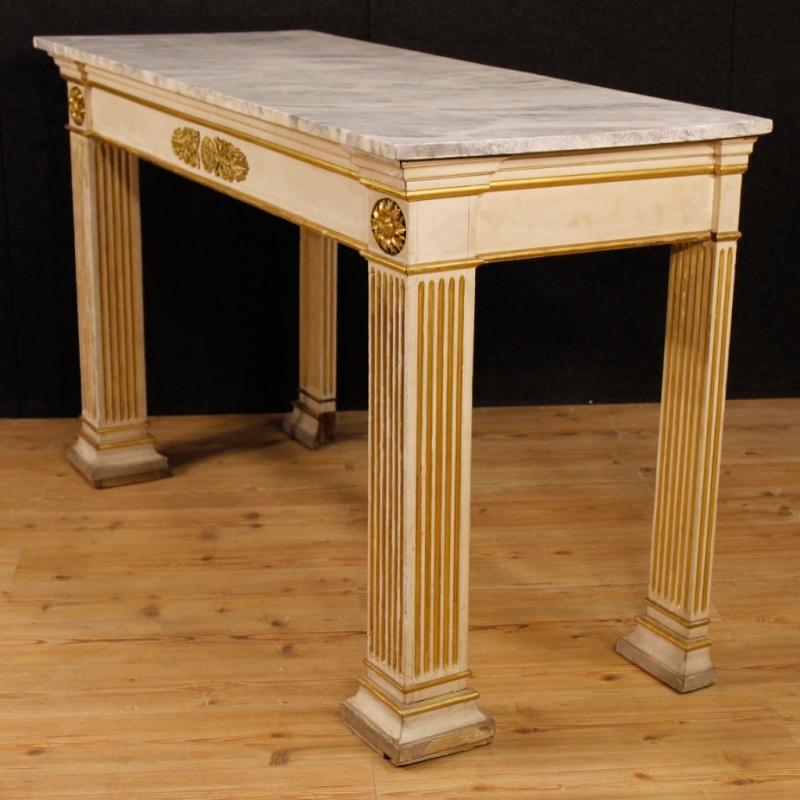 French Console Table In Lacquered And Gilt Wood In Empire Style From 20th Century