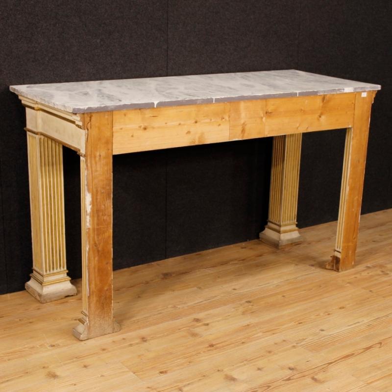 French Console Table In Lacquered And Gilt Wood In Empire Style From 20th Century