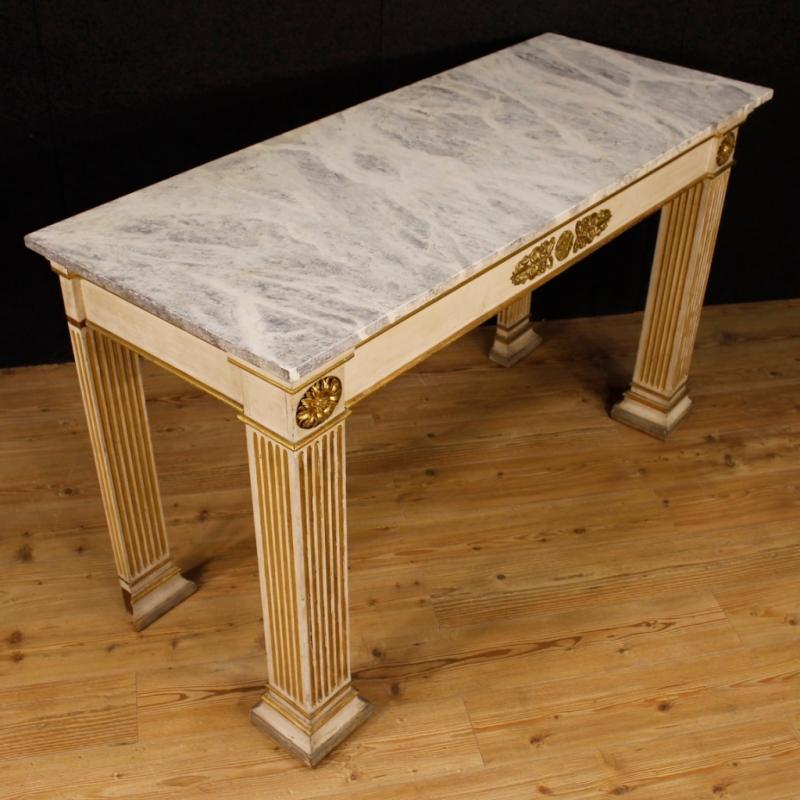 French Console Table In Lacquered And Gilt Wood In Empire Style From 20th Century
