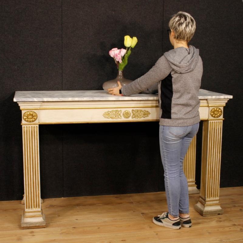 French Console Table In Lacquered And Gilt Wood In Empire Style From 20th Century