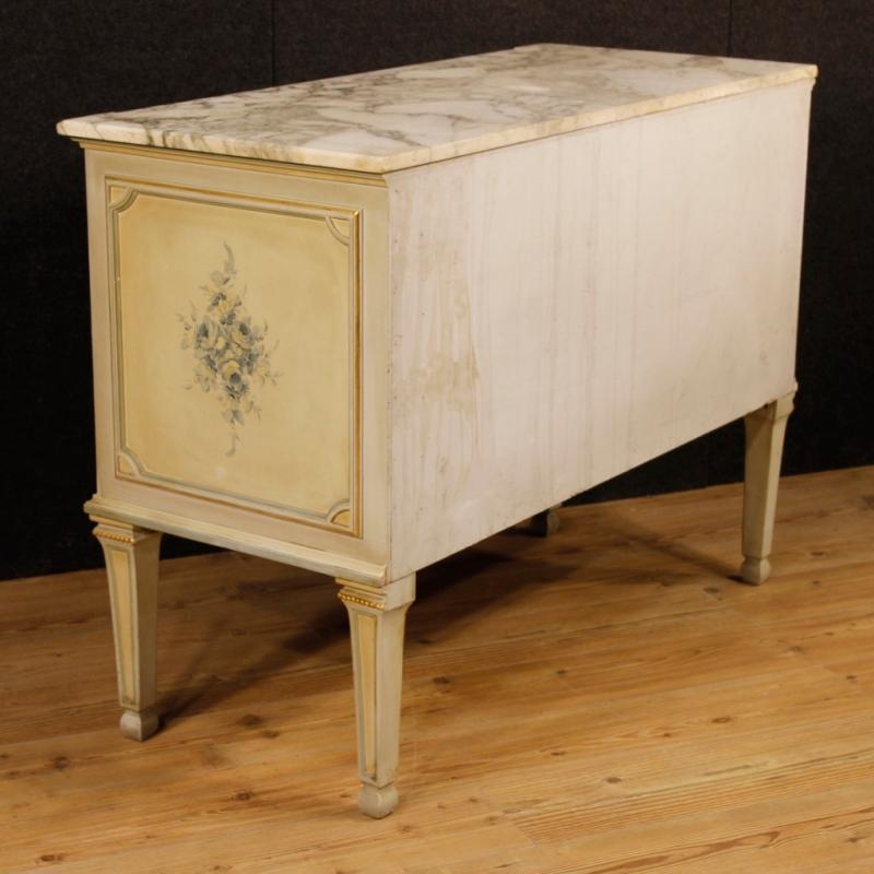 Italian Dresser In Lacquered, Painted And Gilt Wood With Marble Top In Louis XVI Style From 20th Century