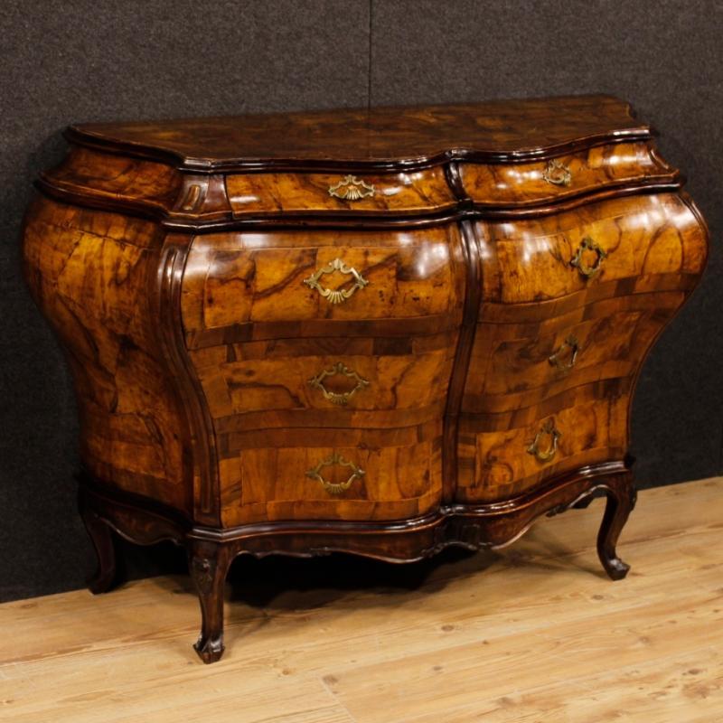 Venetian Dresser In Walnut And Burl Walnut In Louis XV Style From 20th Century
