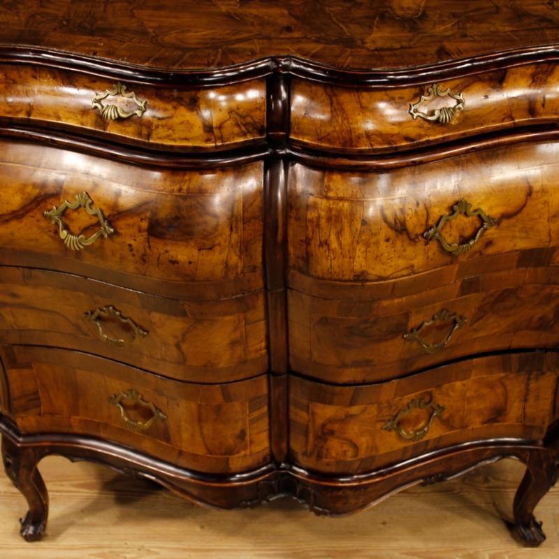 Venetian Dresser In Walnut And Burl Walnut In Louis XV Style From 20th Century