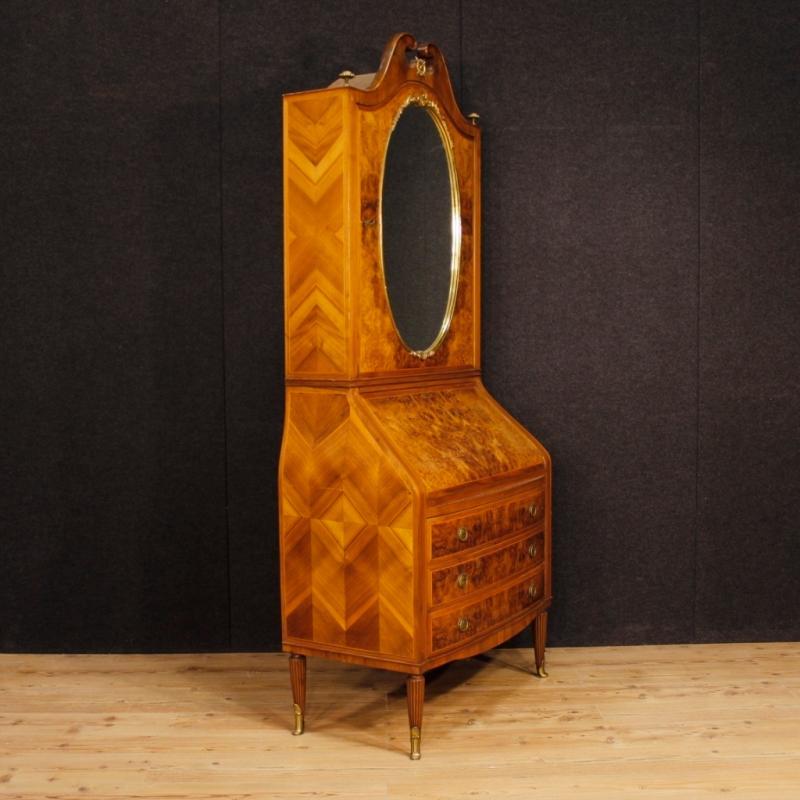 Italian Trumeau In Walnut And Burl Walnut With Mirror From 20th Century
