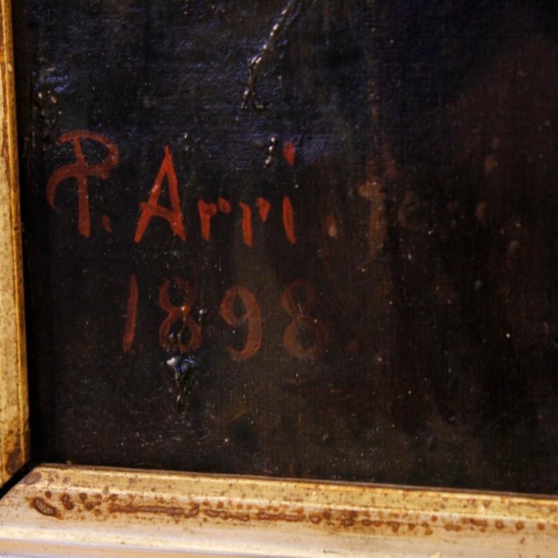 Italian Religious Painting Holy Family Oil On Canvas Signed And Dated P. Arri 1898