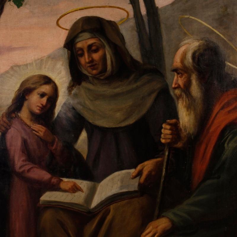 Italian Religious Painting Holy Family Oil On Canvas Signed And Dated P. Arri 1898