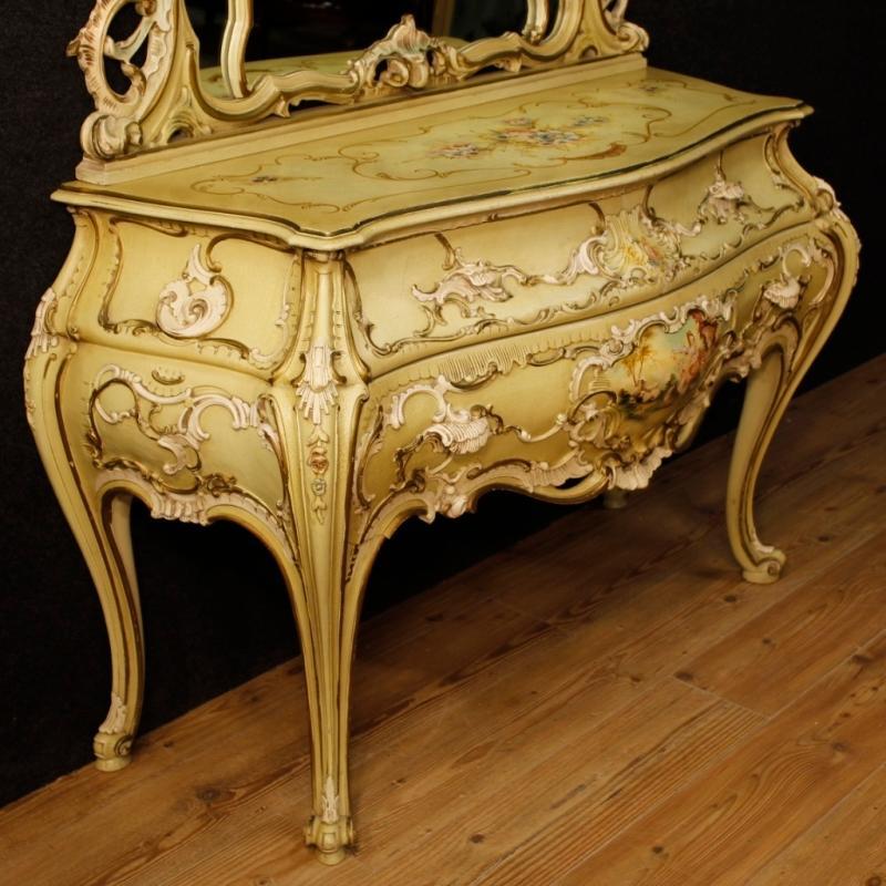 Venetian Dresser With Mirror In Lacquered And Painted Wood From 20th Century