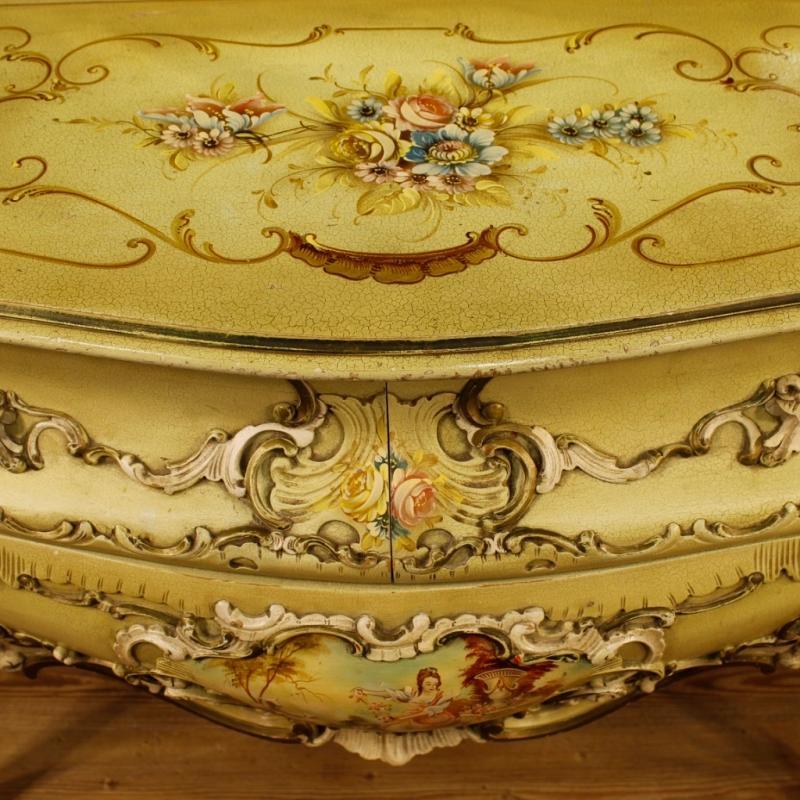 Venetian Dresser With Mirror In Lacquered And Painted Wood From 20th Century