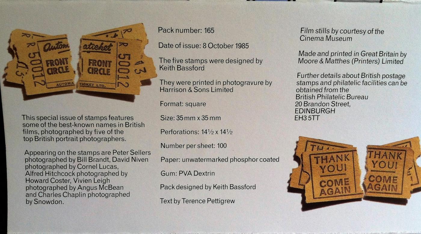 1985 ROYAL MAIL MINT STAMPS SET ~BRITISH FILMS ~UNUSED