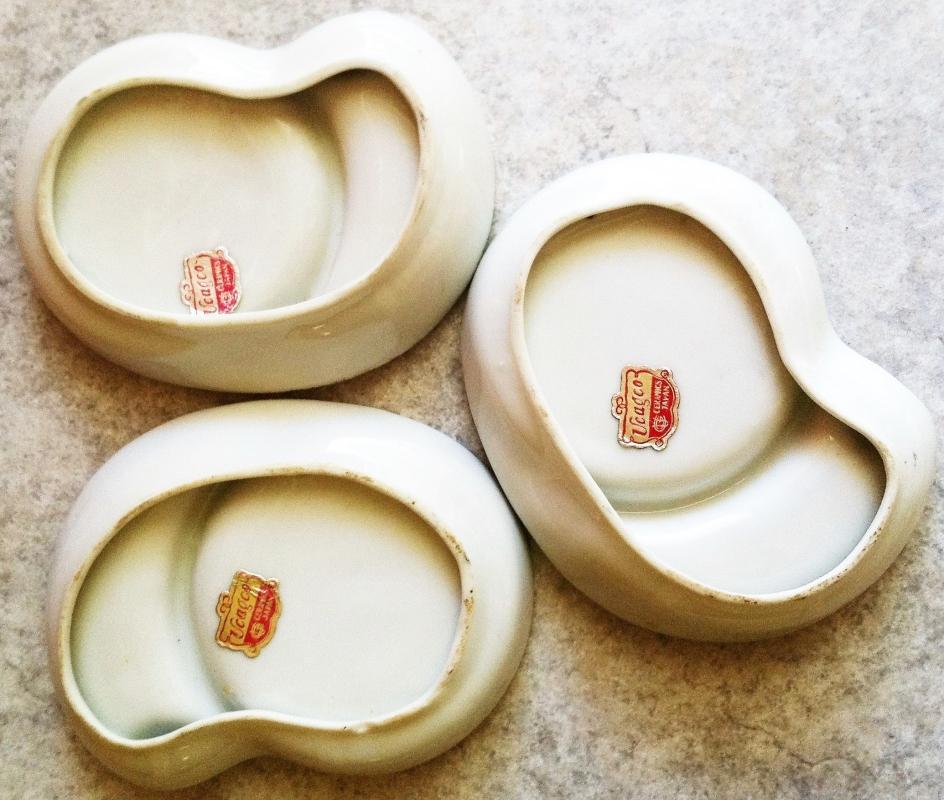 3 Ucagco Ceramics Individual Porclean Bird Ashtrays Coasters~ Made in Japanr