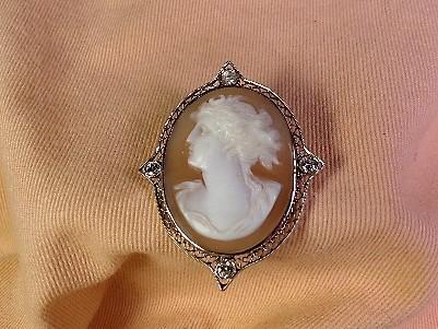 Antique Cameo with Diamonds and Gold