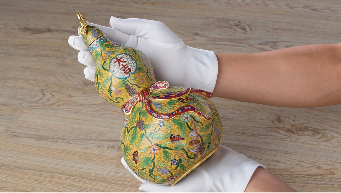Chinese Gold enamel gourd Full AAA brass Pure china hand painted calabash Buddhism cucurbit