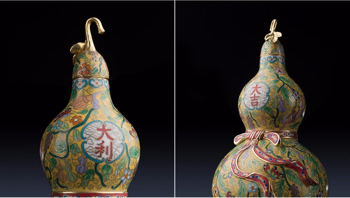 Chinese Gold enamel gourd Full AAA brass Pure china hand painted calabash Buddhism cucurbit