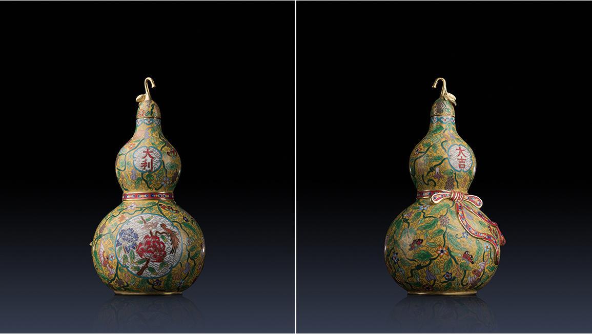 Chinese Gold enamel gourd Full AAA brass Pure china hand painted calabash Buddhism cucurbit