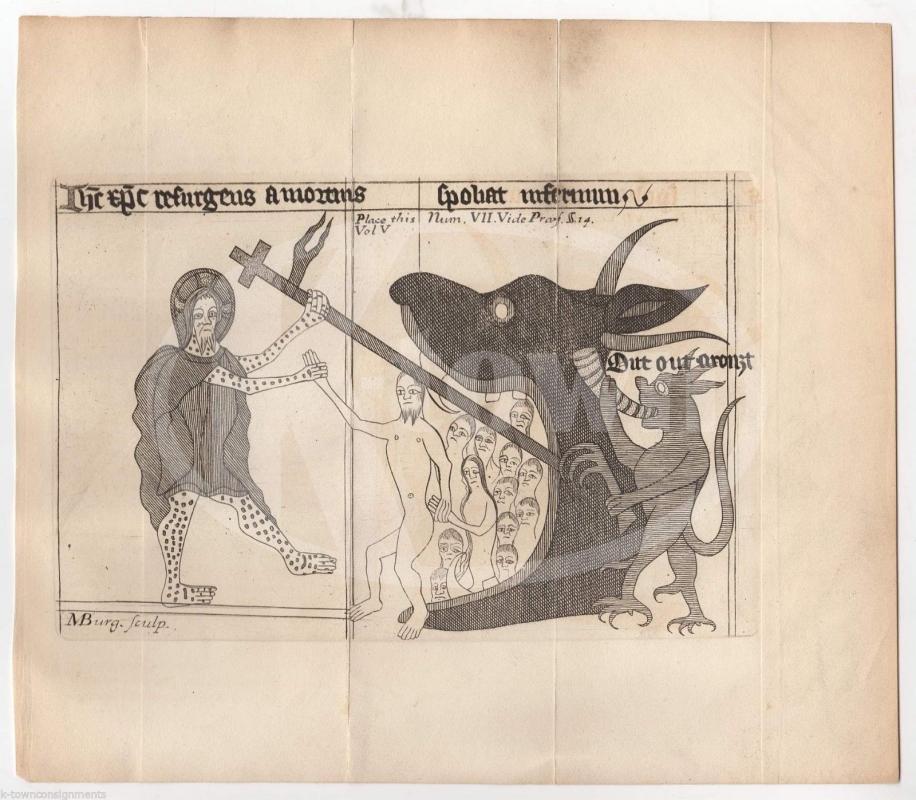 MICHAEL BURGHERS DUTCH ARTIST ANTIQUE JESUS CHRIST RESCUES MAN ENGRAVING PRINT
