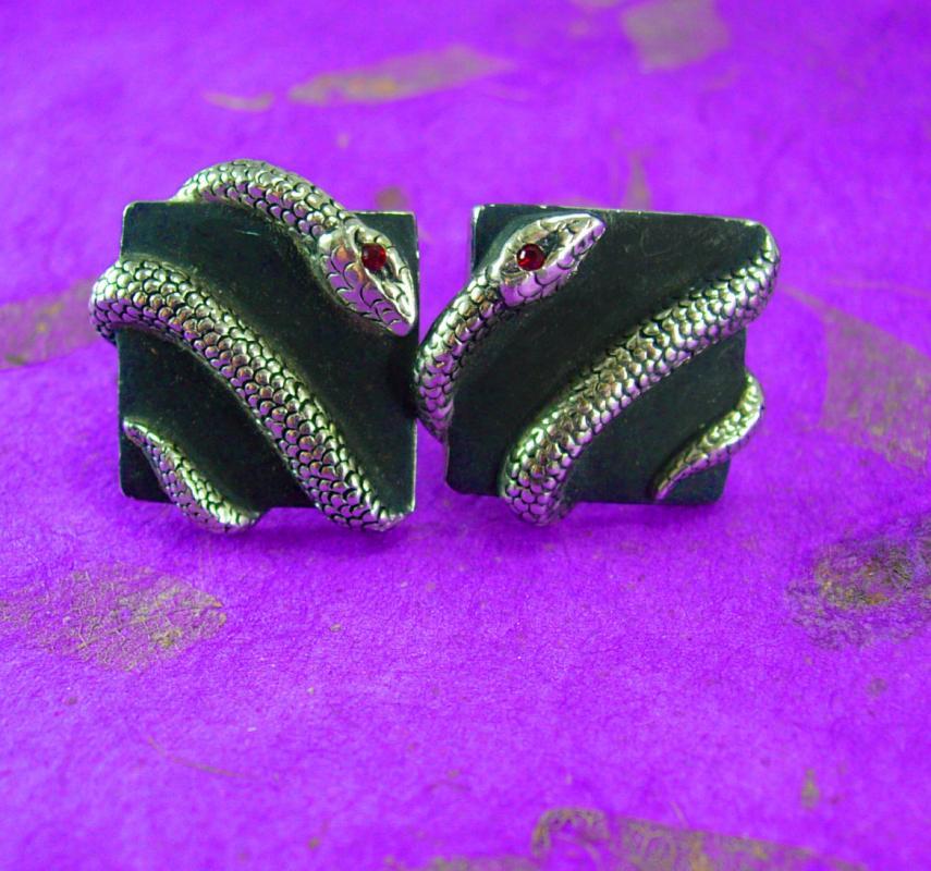 Erotic SNAKE Cufflinks Cleopatra's delight Vintage silver Serpent RED Rhinestone eyeUnisex Shirt cuff links Accessory Snake charmer Swank