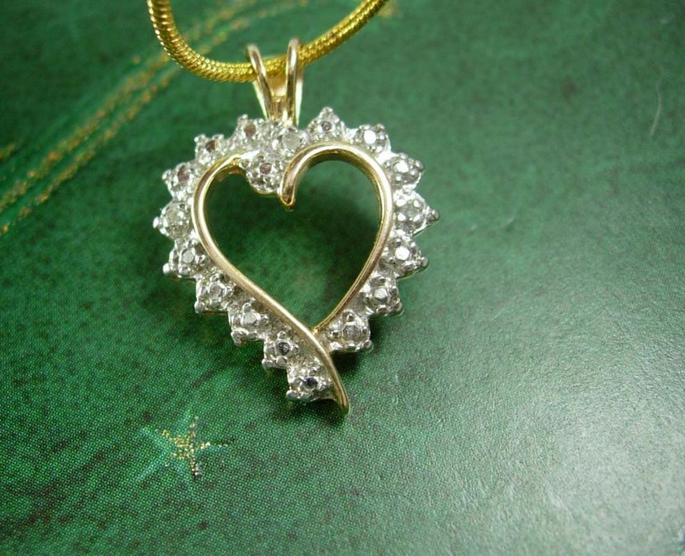 Genuine diamond Heart Pendant Vintage necklace sweetheart sterling bridesmaid mother of the bride