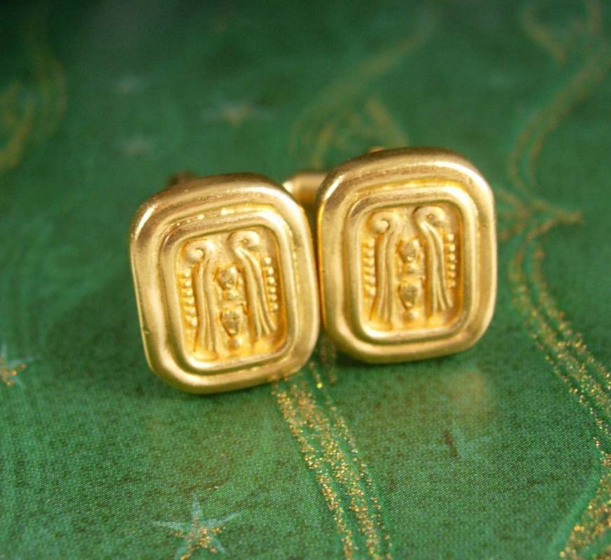 Carolee Cartouche Vintage Cufflinks Egyptian Revival Staff Decorative Unisex Cuff Accessory