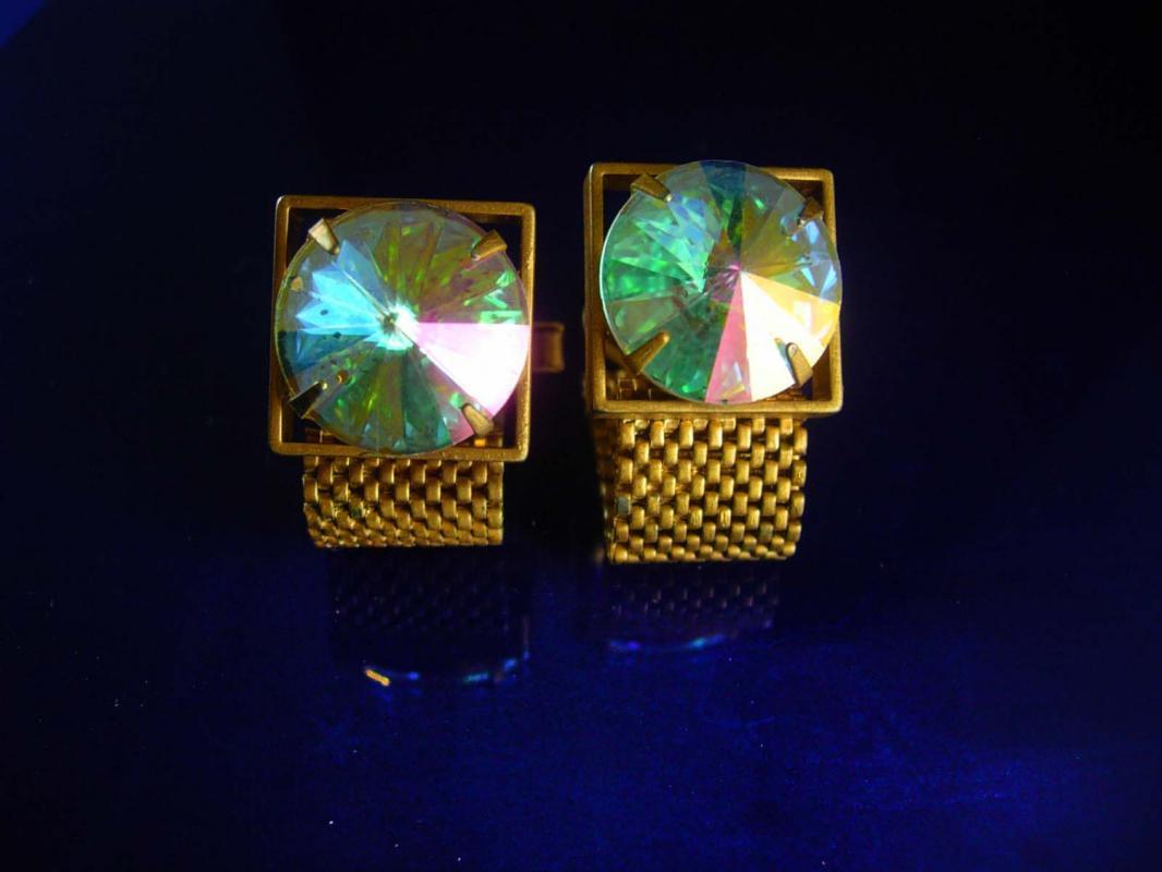 Swank Swarovski Cufflinks crystal rivoli Set Vintage Wrap gold Mesh Crystal Prisms Pink Green Heliotrope vitrail cuff links