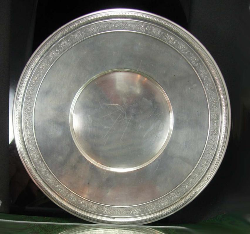 1927 Gorham sterling Silver tray or plate Fancy Rose flower ribbon pattern 412771 Hallmarked 9 3/4