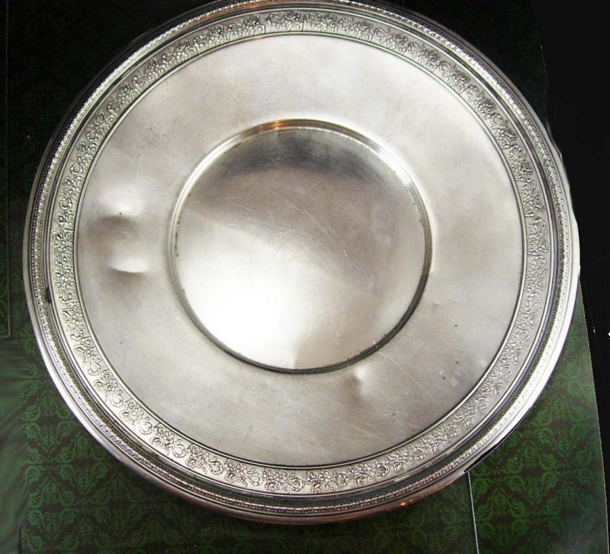 1927 Gorham sterling Silver tray or plate Fancy Rose flower ribbon pattern 412771 Hallmarked 9 3/4
