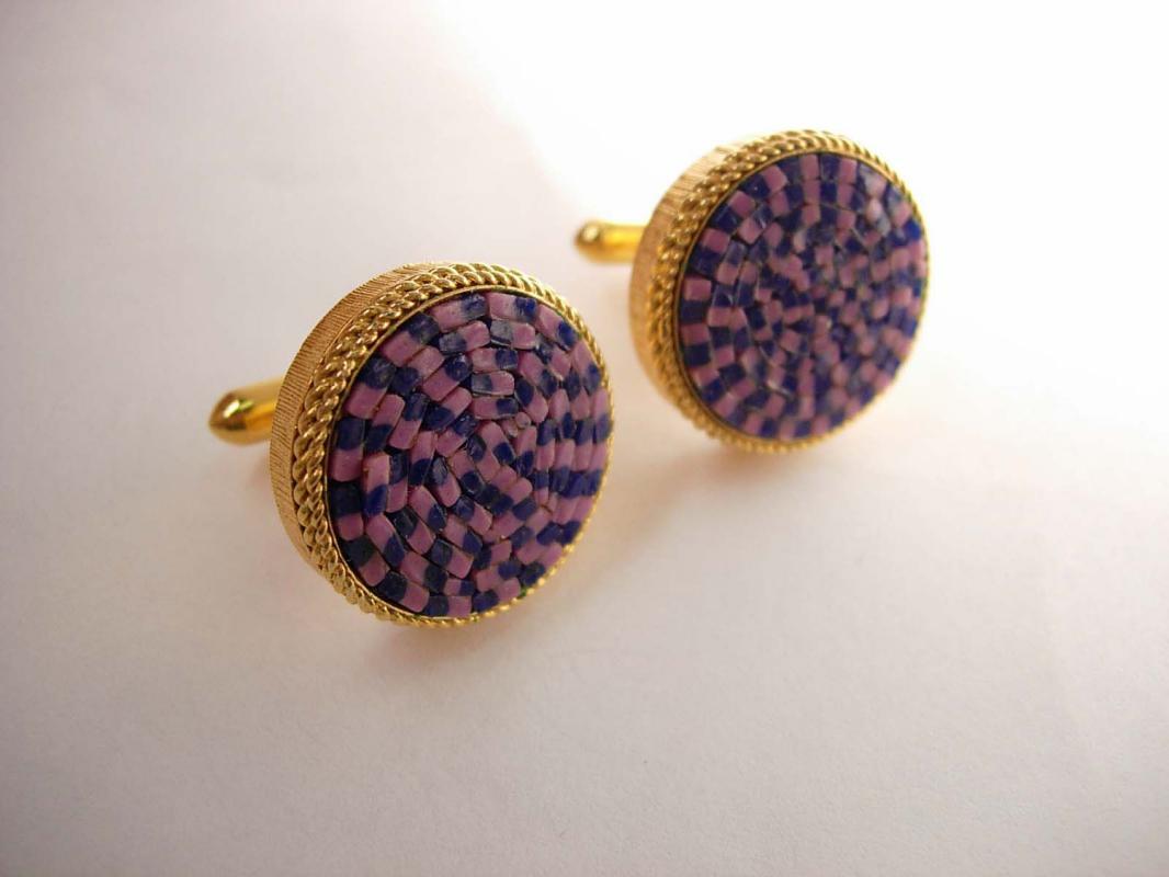 Swank Cufflinks Arts of the Worlds Italian Micromosaic Vintage Cufflinks Glass Wedding Business Signed