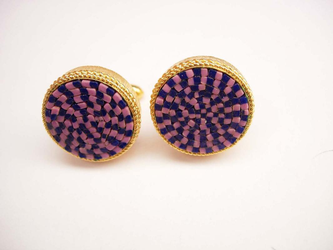 Swank Cufflinks Arts of the Worlds Italian Micromosaic Vintage Cufflinks Glass Wedding Business Signed