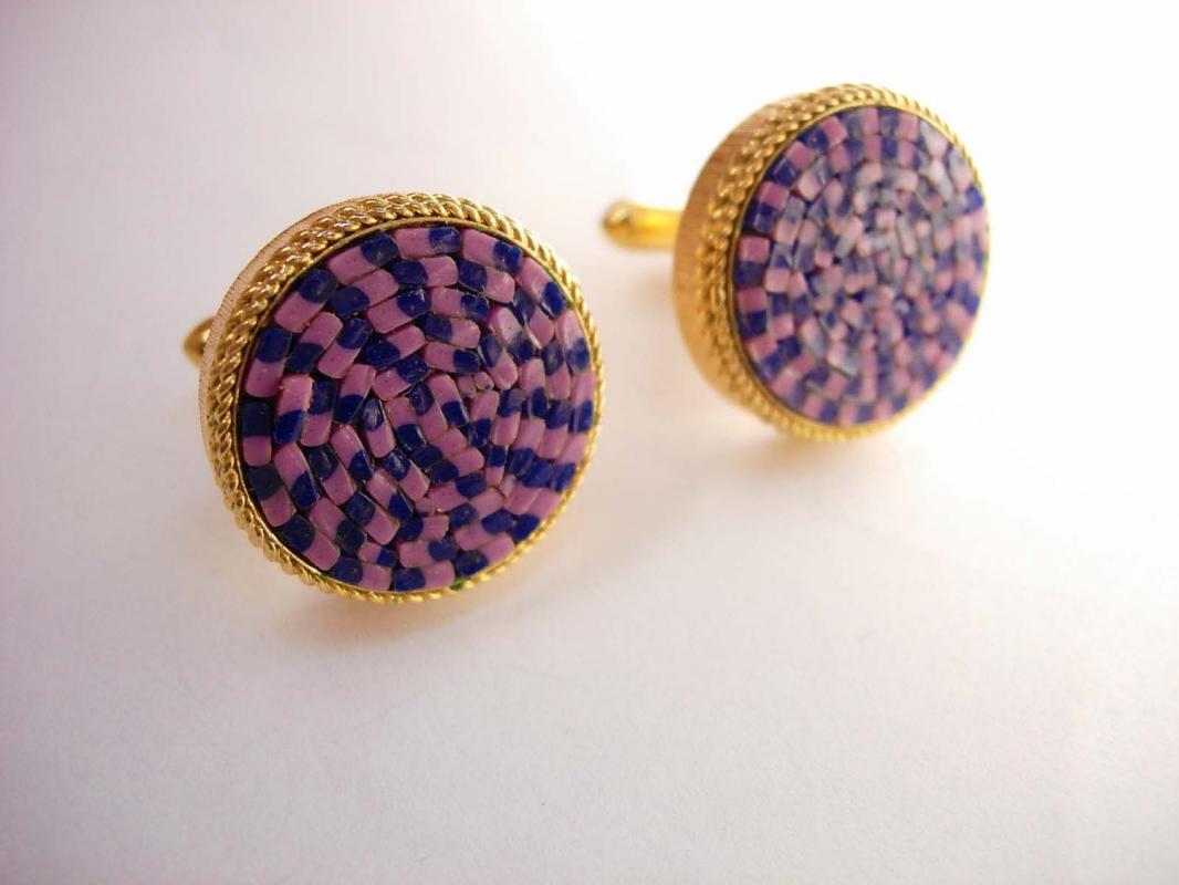 Swank Cufflinks Arts of the Worlds Italian Micromosaic Vintage Cufflinks Glass Wedding Business Signed