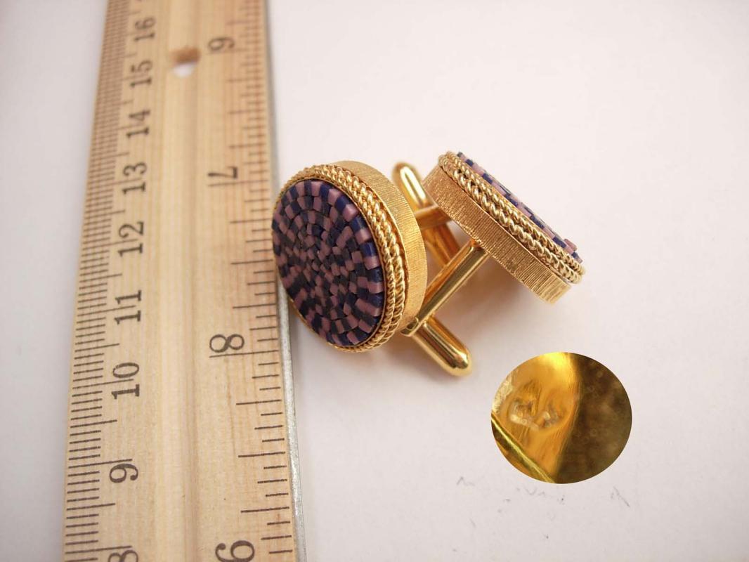 Swank Cufflinks Arts of the Worlds Italian Micromosaic Vintage Cufflinks Glass Wedding Business Signed