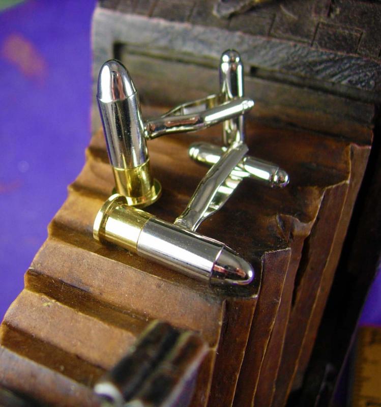 Bullet Cufflinks VAMPIRE Verses WEREWOLF Silver Tipped Vintage Gold NRA Ammo Men's Novelty Cuff Accessory