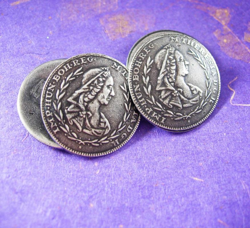 MARIE ANTOINETTE Cufflinks Large Antique Silver COINS Buttons Queen Maria Theresa Sleeve renaissance cuff links estate jewelry