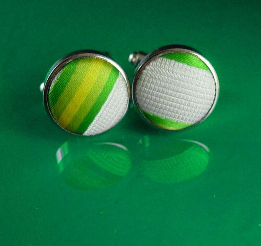 Vintage green Textile Cufflinks Striped Wedding Formal Wear Cuff Jewelry hipster geek jewelry silver cuff links fashion designer gift
