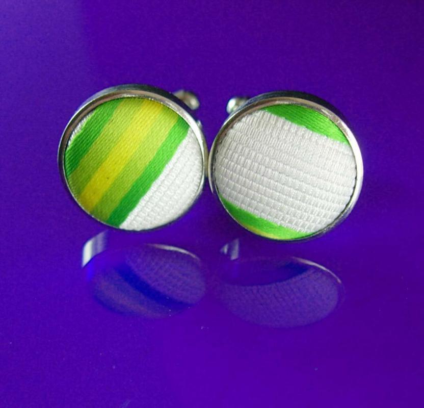 Vintage green Textile Cufflinks Striped Wedding Formal Wear Cuff Jewelry hipster geek jewelry silver cuff links fashion designer gift