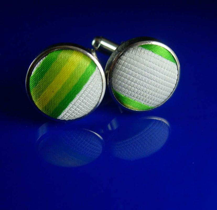 Vintage green Textile Cufflinks Striped Wedding Formal Wear Cuff Jewelry hipster geek jewelry silver cuff links fashion designer gift