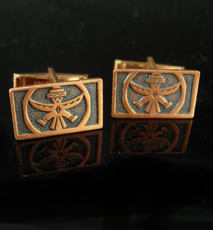 Native American Copper Cufflinks Vintage Thunderbird Indian Patent 2920363 mens cool gift accessory southwest jewelry
