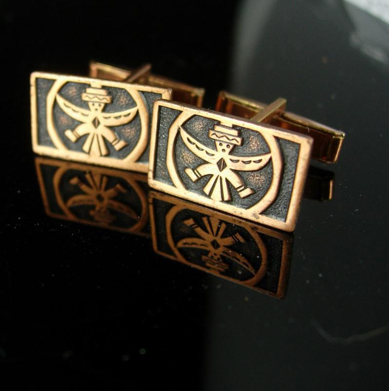 Native American Copper Cufflinks Vintage Thunderbird Indian Patent 2920363 mens cool gift accessory southwest jewelry