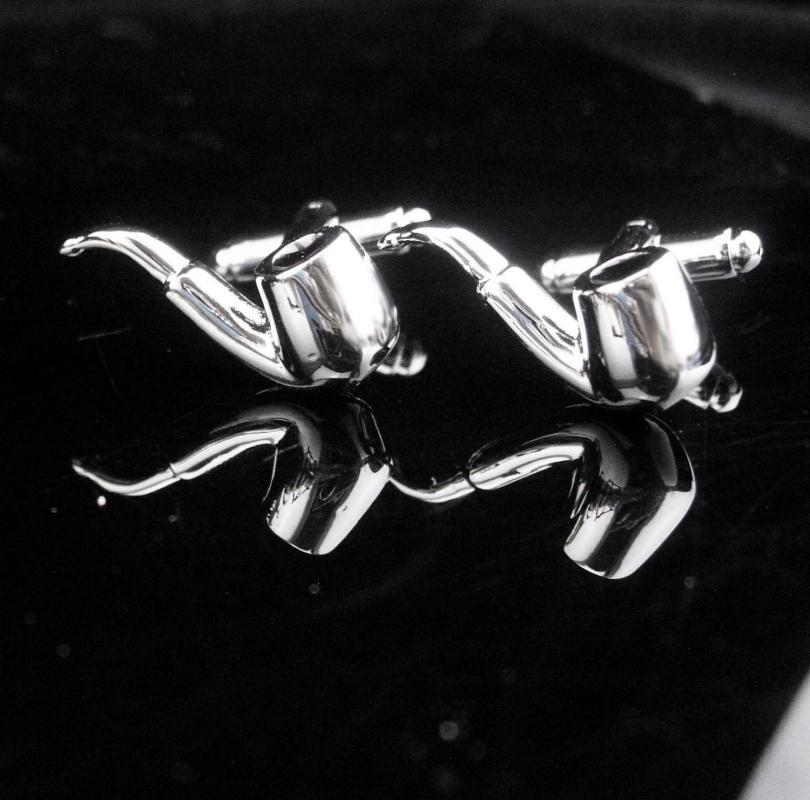 Sherlock holmes pipe / silver cufflinks / Vintage Mens smoking tobacco novelty pipe / Steampunk victorian revival pipe smoker gift