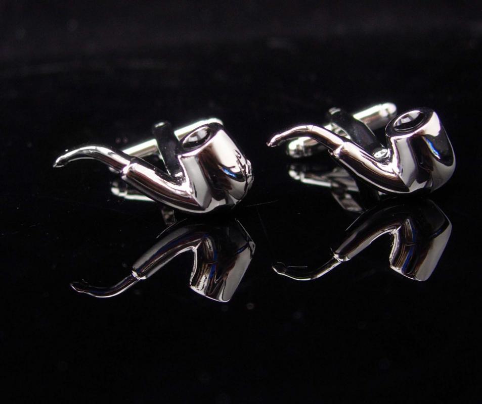 Sherlock holmes pipe / silver cufflinks / Vintage Mens smoking tobacco novelty pipe / Steampunk victorian revival pipe smoker gift