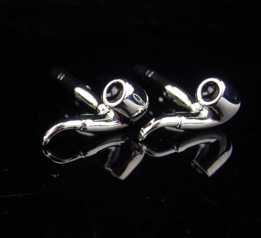 Sherlock holmes pipe / silver cufflinks / Vintage Mens smoking tobacco novelty pipe / Steampunk victorian revival pipe smoker gift