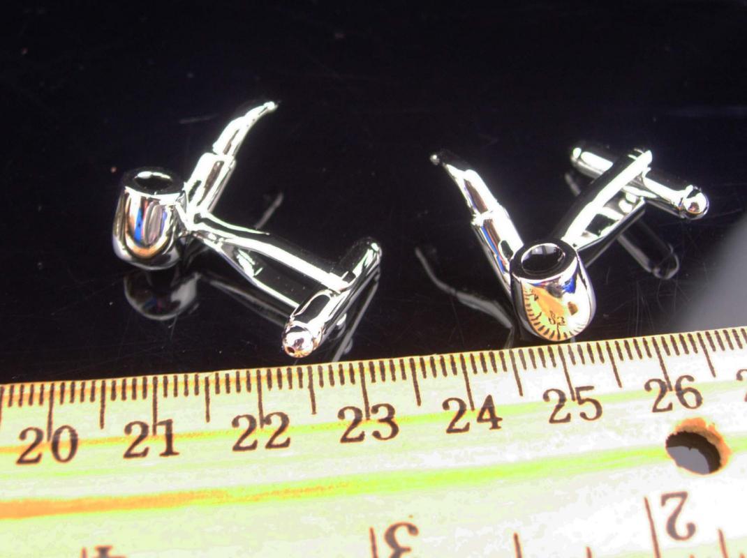 Sherlock holmes pipe / silver cufflinks / Vintage Mens smoking tobacco novelty pipe / Steampunk victorian revival pipe smoker gift