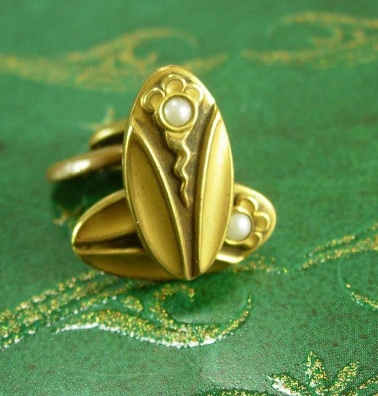 Antique pearl cufflinks Art nouveau cufflinks flower & snake gold victorian groom cufflinks wedding estate jewelry